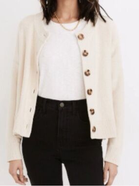 Madewell Broadway Cardigan Sweater, cream cropped button-up sweater xxs